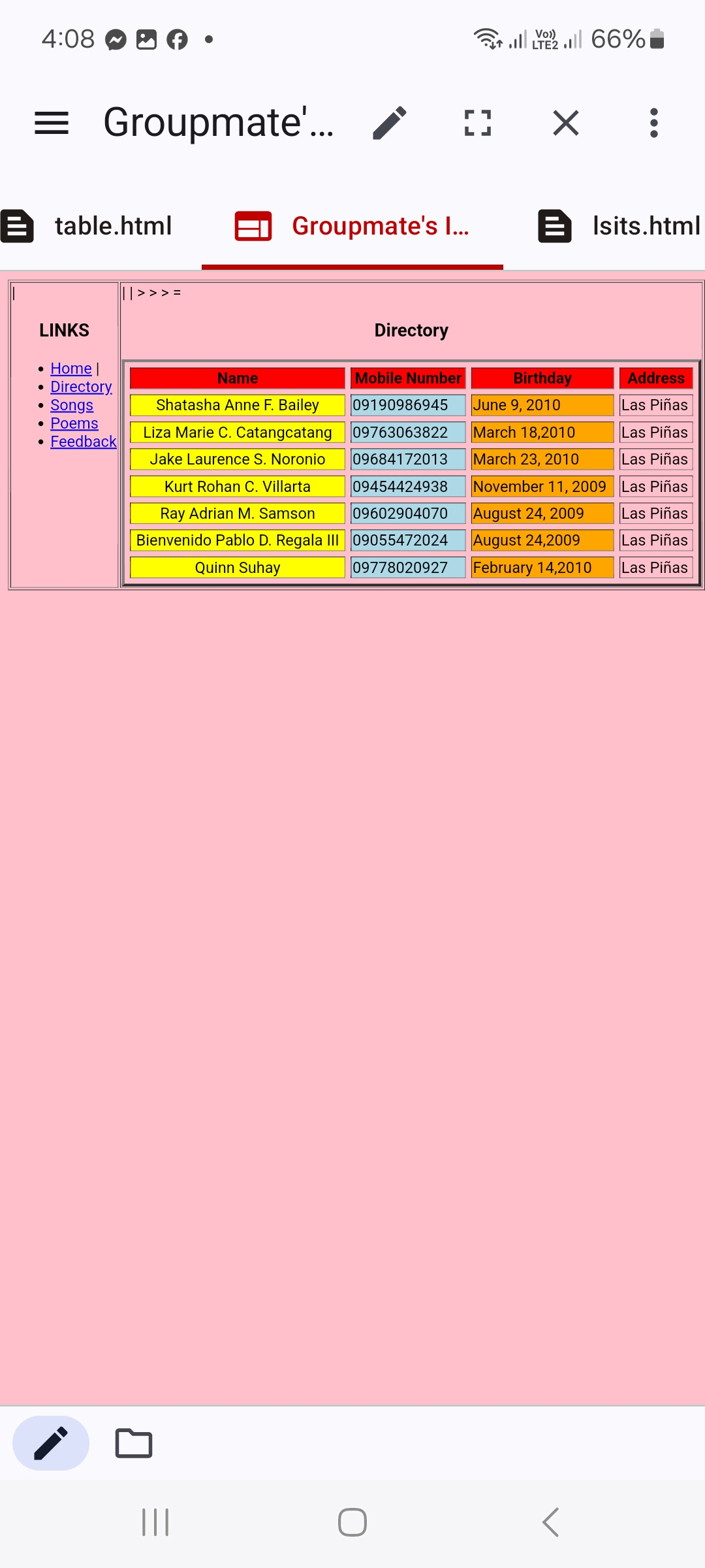 TABLE EXAMPLE